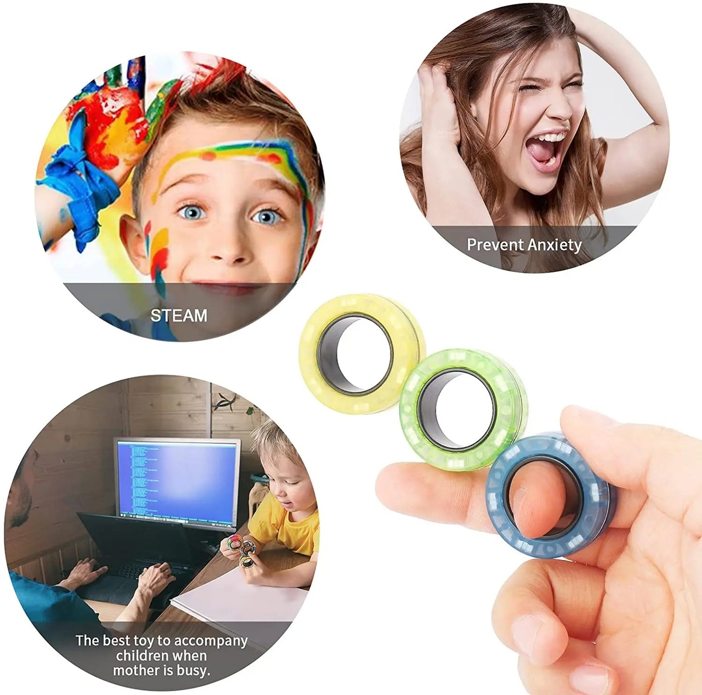 3pcs Finger Magnetic Colorful Rings - Dopamine Distractions